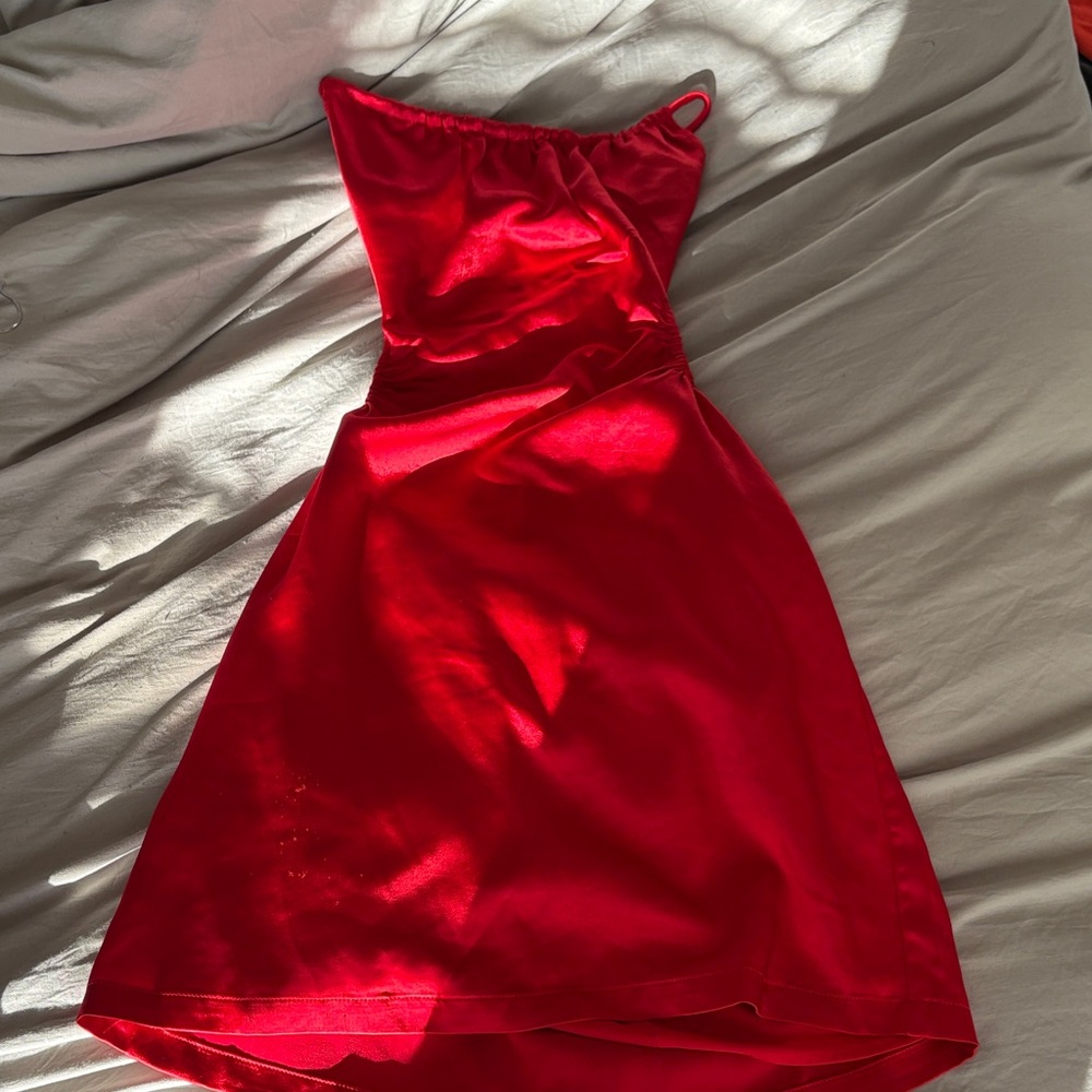 Red Satin Slip Dress - Women